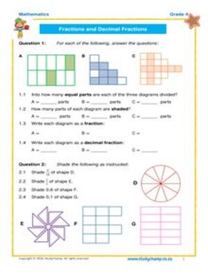 cover image of Grade 4 Maths Worksheet: Fractions and Decimals